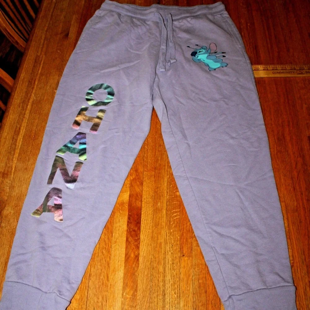 Disney Stitch Sweatpants‎ Juniors XL 15-17 Purple Drawstring Sweatpants Joggers